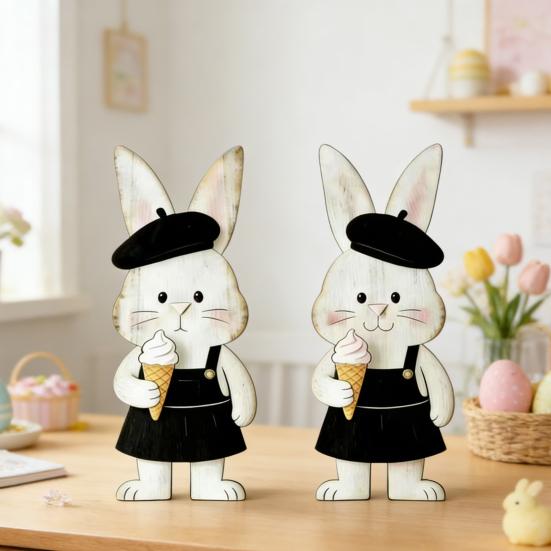 2 st påskhare dekoration bondgårdsstil rustik par kanin bordskylt hem kontor vår påskhelg fest bords mittpunkt prydnad