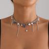 Accessories Blue Rhinestones Stars Tassel Babes Wind Necklace Women'S Premium Neck Chain Collarbone Chain