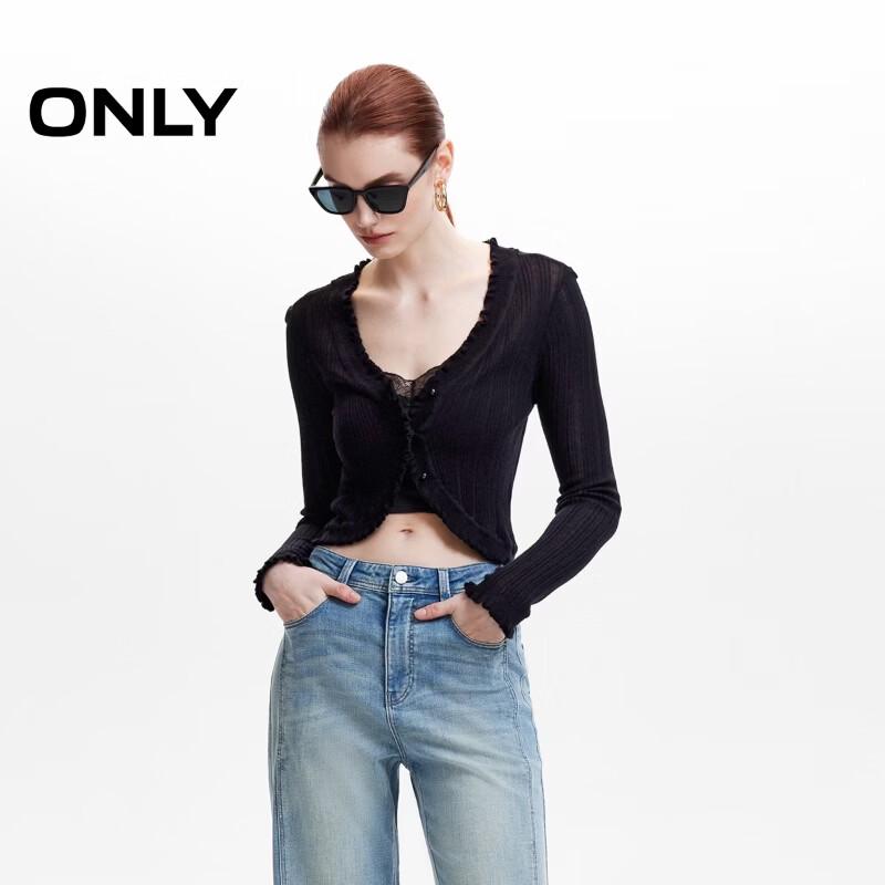 ONLY Women's Ruffle Tie-Front Long Sleeve Knit Top