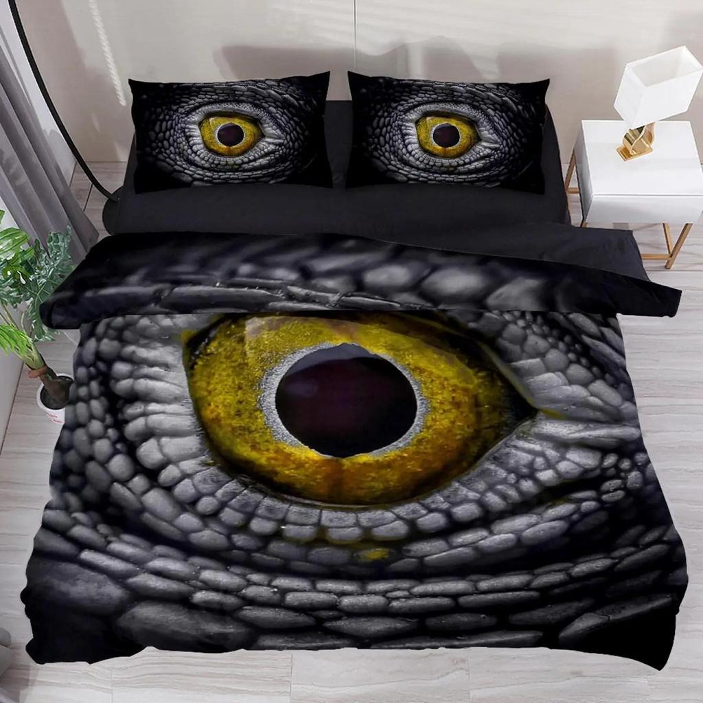 Yellow Eye of Black Dragon Duvet Cover Set Fantasy Dragon Large Monster Gothic Bedding Sets Dragon Eyes Comforter Cover 2/3PCS