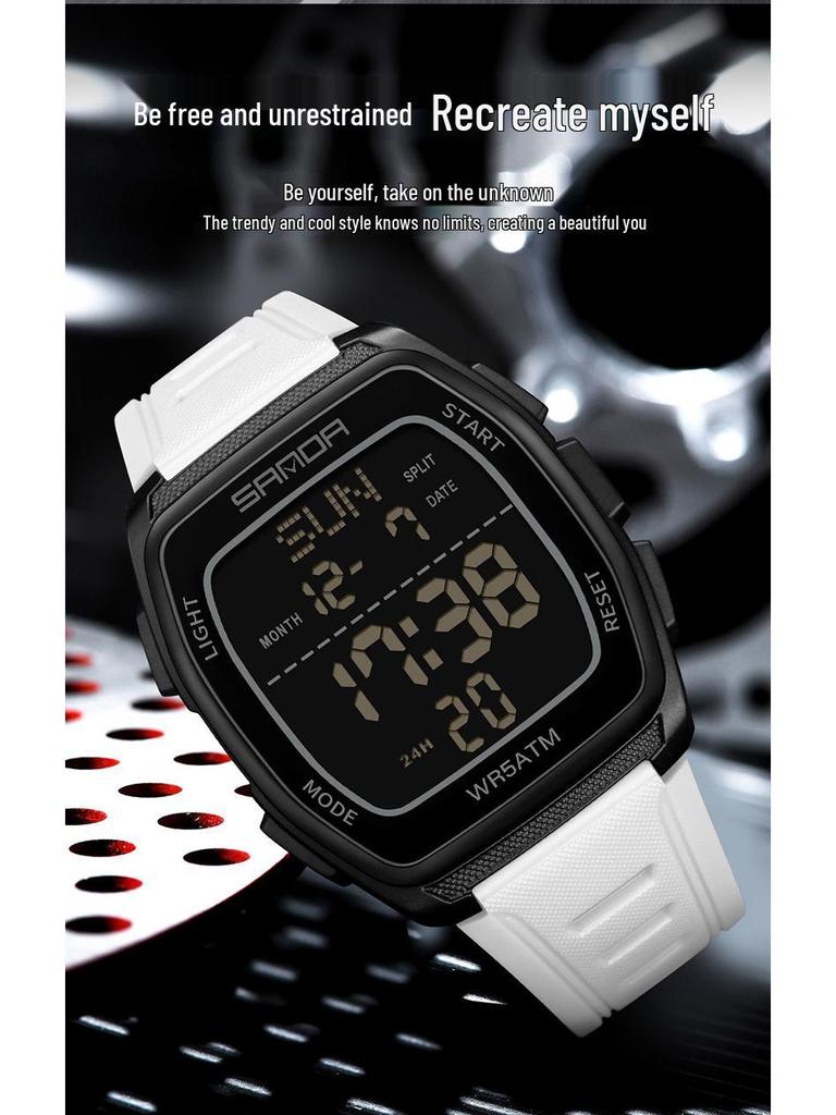 SANDA 9080 Men's Luminous Barrel-Shaped Sports Watch - Multifunctional, Waterproof, and Ideal for Student Parties.