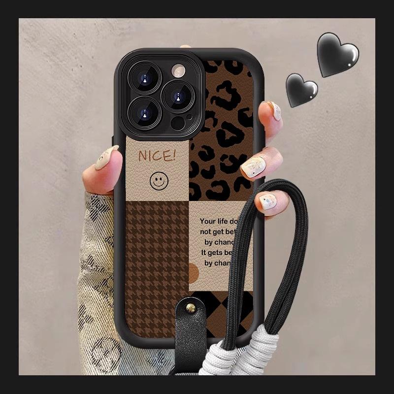 Fashion leopard print splicing Suitable for Samsung S25FE painted F06 mobile phone case A07 A17 smiley face M06 M56 hand rope