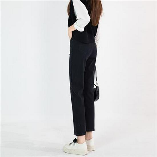 

Women s Retro Blue High Waist Straight Leg Jeans - Slimming, Petite, Nine-Point Cigarette Pants for Autumn/Winter Black Straight Hem (Eight-point)