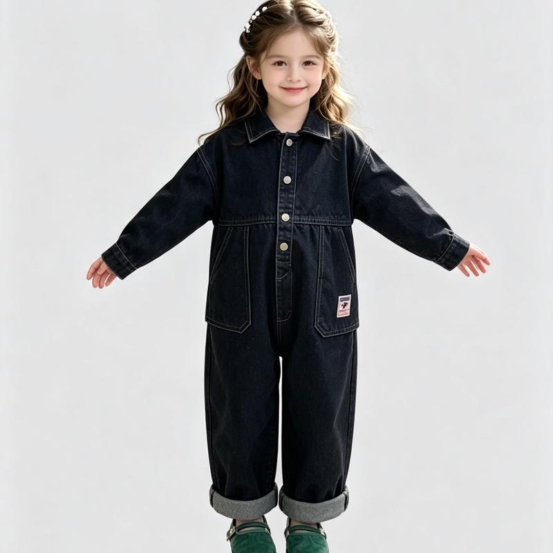 Girls' 2026 Autumn Denim Jumpsuit