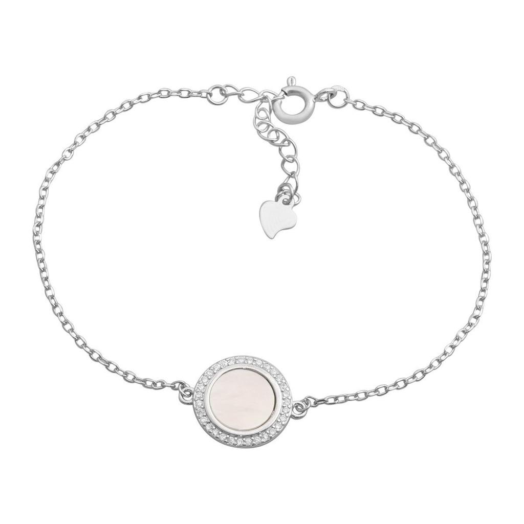 Silver Bracelet with Natural Mother-of-pearl, Cubic Zirconia, Product Weight 2.21 G (2186472)