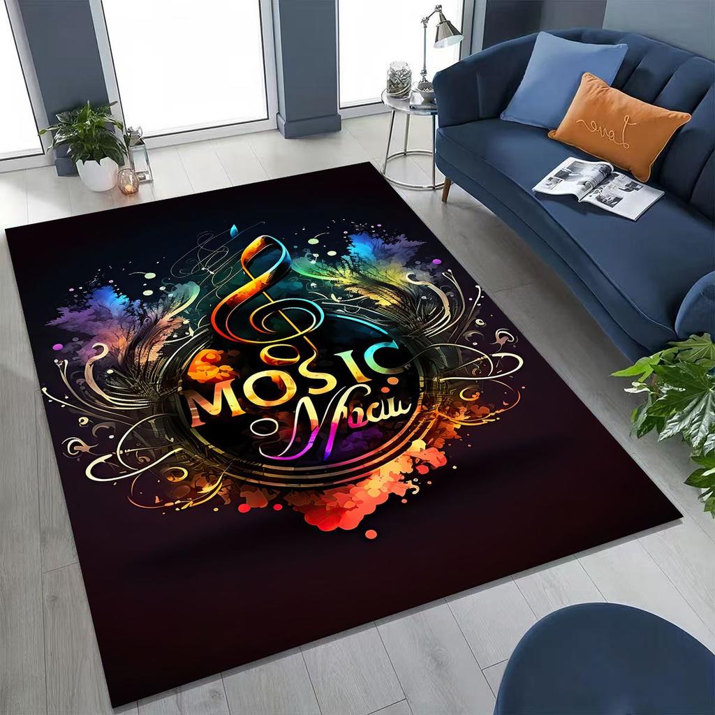 Tańcząca Muzyka Nuta Muzyczna Instrument Kreskówkowy Dywanik do Sypialni Salonu Kanapy Domowego Wycieraczka Dekoracja, Duży Dziecięcy Antypoślizgowy Dywanik Podłogowy
