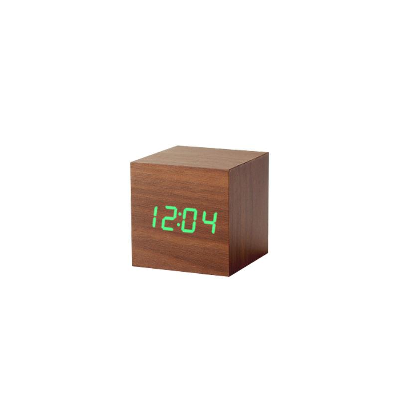 Wood Clock Creative Electronic Clock Square Digital Clock Mini Small Alarm Clock Thermometer Bedside Clock