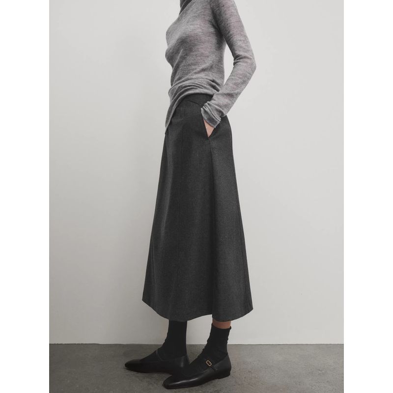 

MD Women s Gray Temperament Commute Wind-Cool Wool Blended Midi Skirt 05267735802 Gray L