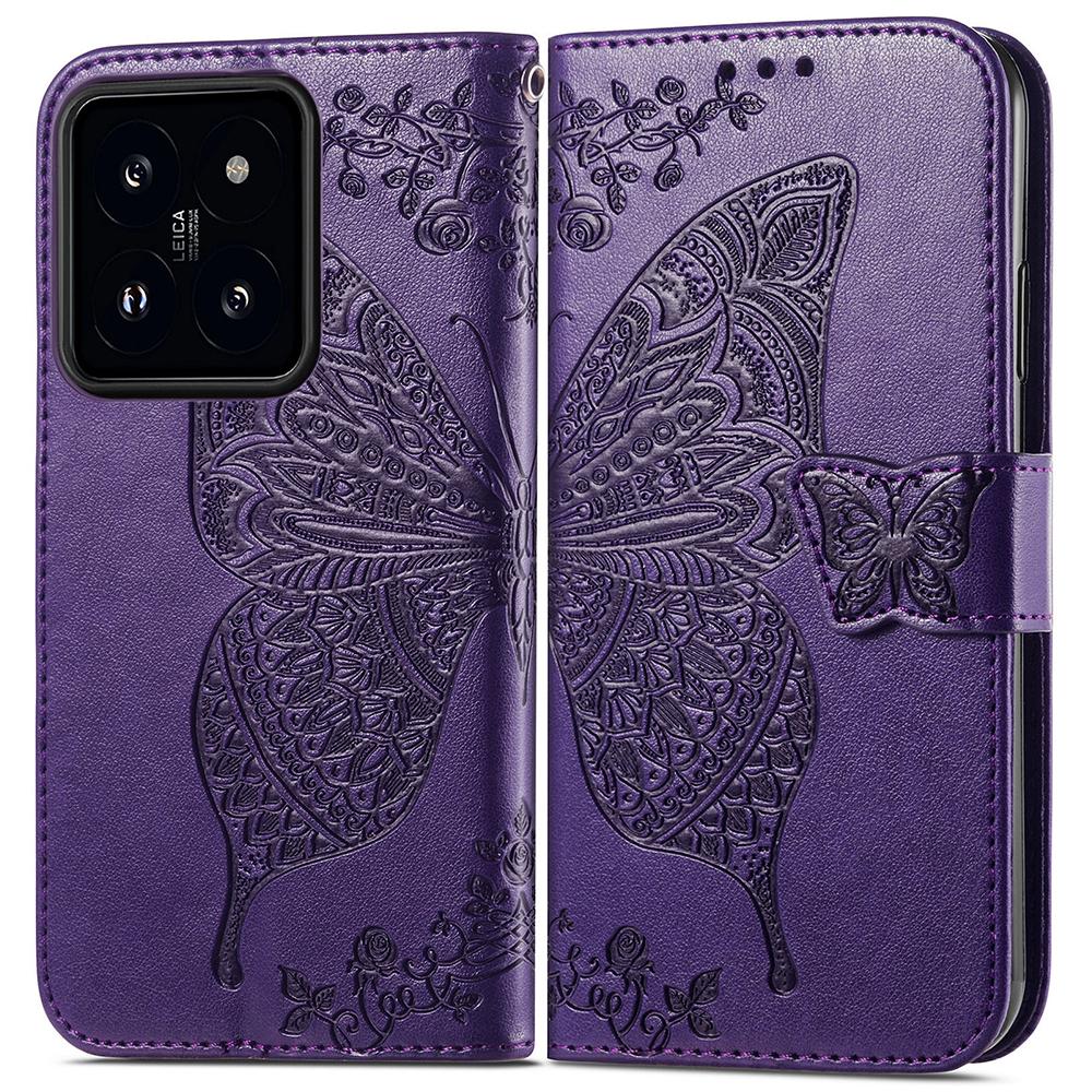 For Xiaomi 14T Case PU Leather Wallet Phone Cover Butterfly Pattern