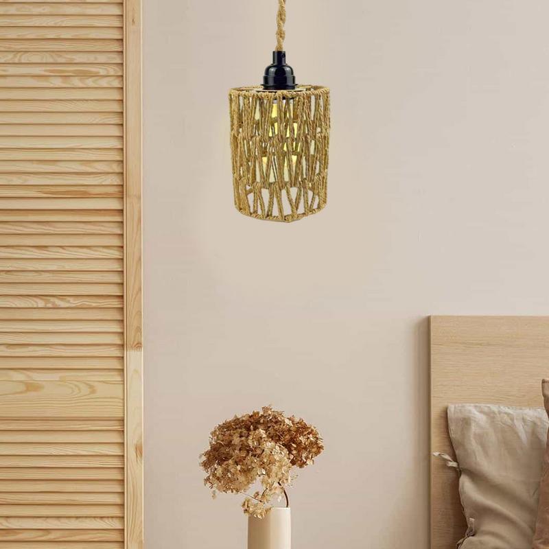 Bohemian Style Handwoven Home Decor Ceiling Lamp Woven Rattan Pendant Lamp Shade For Kitchen Dining Room Study Room Living Room