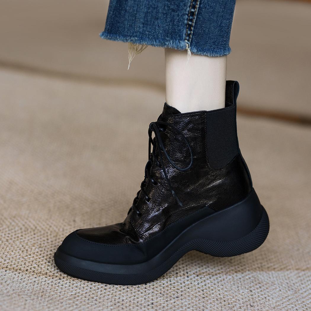 

Martin boots women s soft high heel small round head muffin thick-soled lace-up short boots 40 чорний