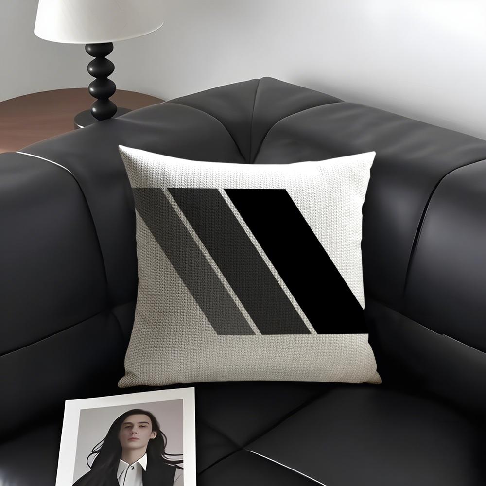 Black And White Gray Geometric Cushion Cover Natural Linen Organic Fabric Double-Sided Printing Sofa Home Decor Gift Pillow Case