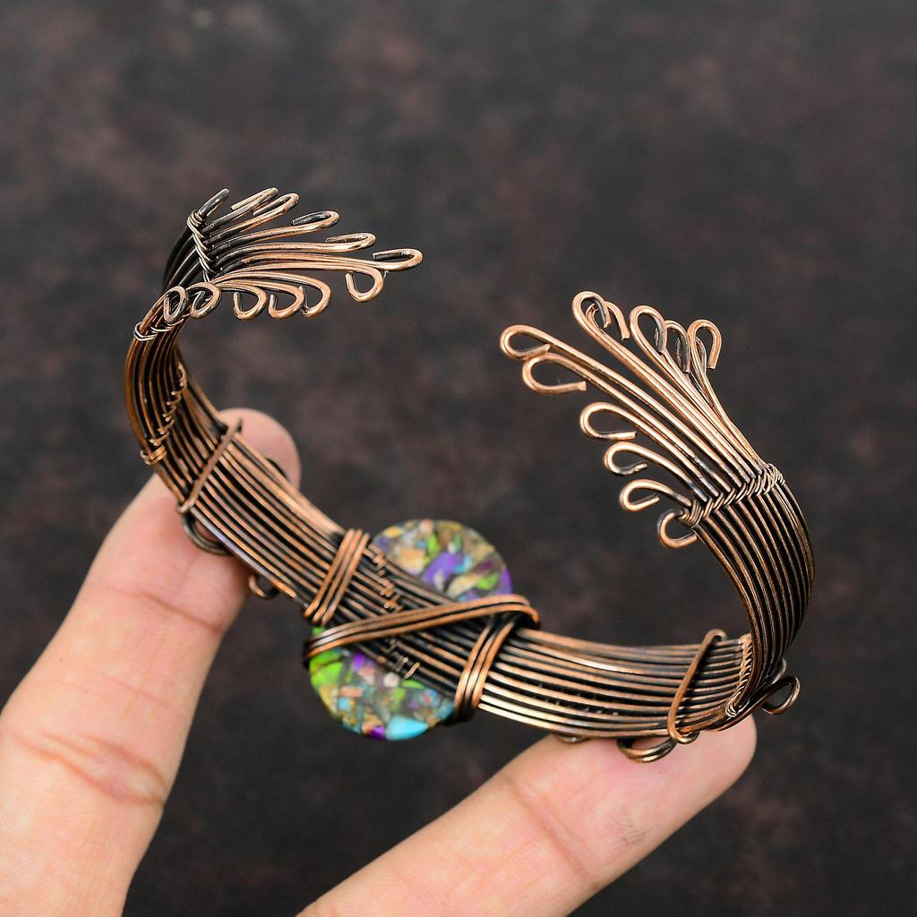 Fiesta Kingman Türkis Armreif Kupferdraht umwickelter Armreif Multi Kupfer Türkis Manschettenarmband Verstellbares Armband Kupfer Edelsteinschmuck