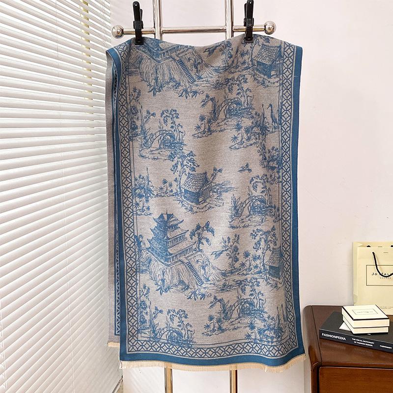 High-End Luxury Imitation Cashmere Warm Scarf Thickened Autumn And Winter Shawl Foulard Bufanda Elegant Flowers