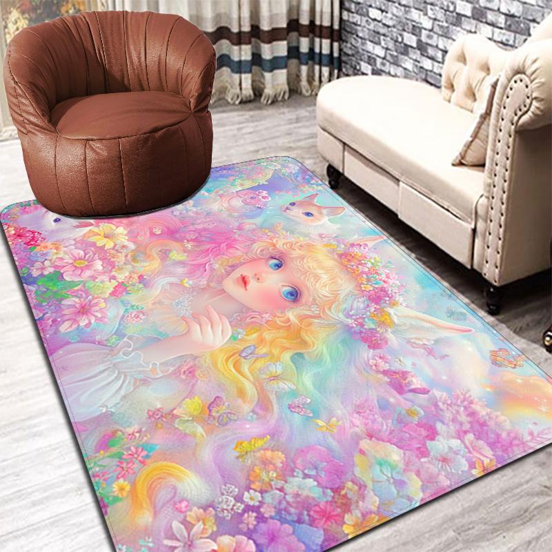 Dreamy colorful girl Rug Floor Mat for Living Room or Bedroom Soft and Comfortable Carpet a Gift for Birthday and Holiday.