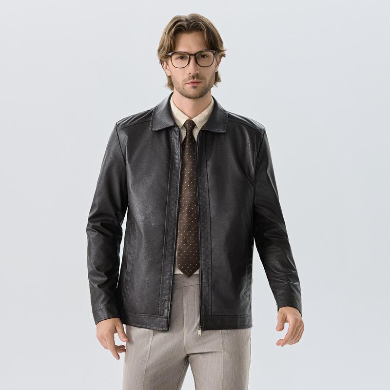 Autumn lapel leather jacket men's locomotive leather jacket men's new spring and autumn mature stable casual leather jacket