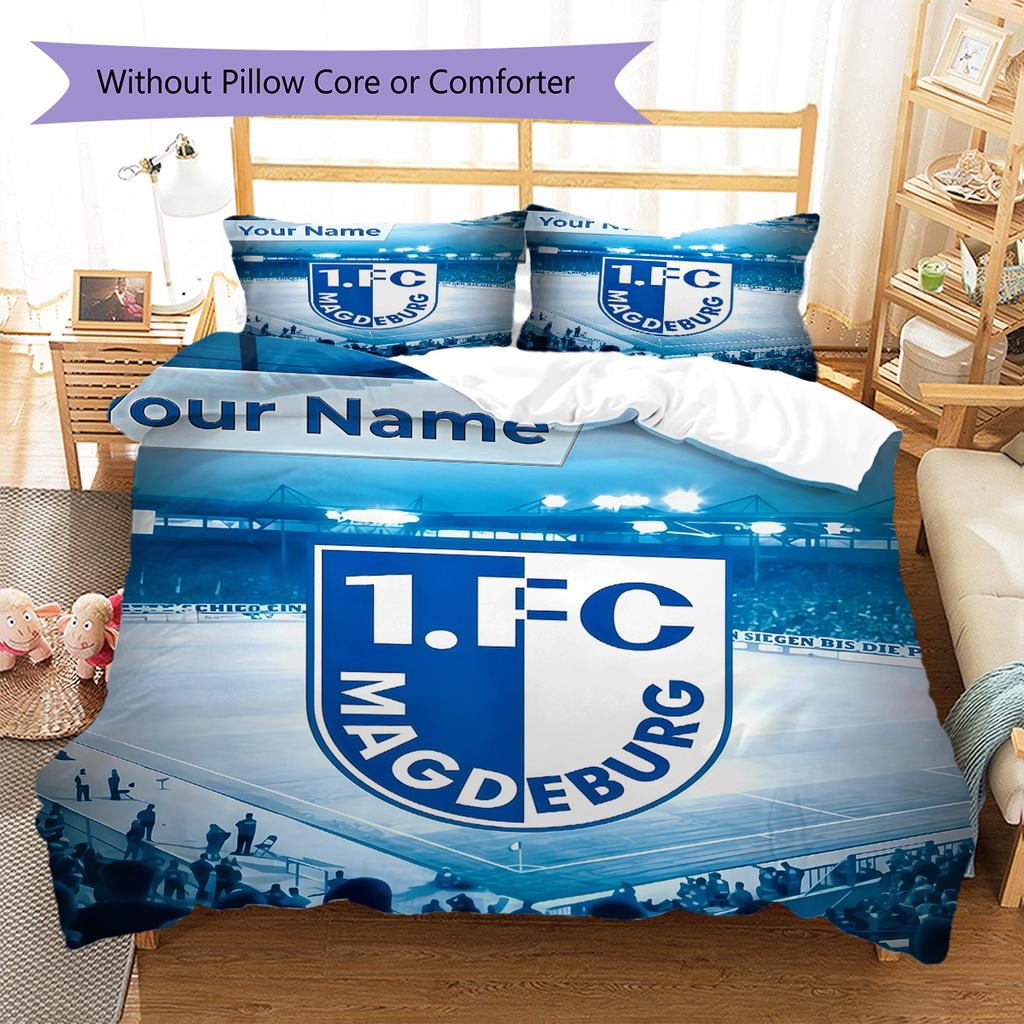 Benutzerdefinierter Name 1. FC Magdeburg Bettwäsche, Steppbett-Set Bettbezug Kissenbezug Zuhause Geburtstagsgeschenk(1 Bettbezug + 2 Kissenbezüge, ohne Füllung) -HE1