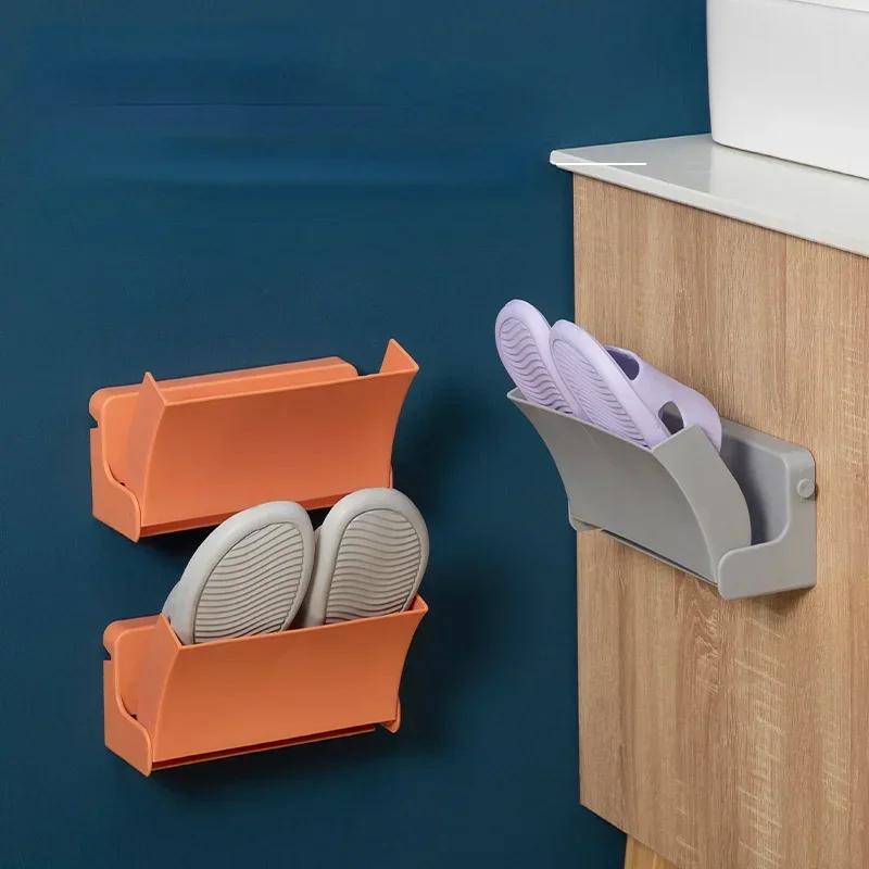 Double-layer Organizer Household Storage Rack Foldable Shoes Rack Wall Mounted Slippers Hanging Shelf Holder Storage Rack