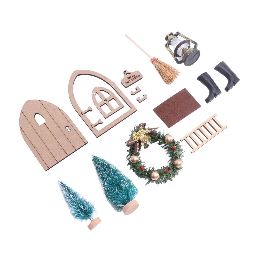 Dollhouse Fairy Door Kit Safe Sturdy Wood Vivid Colors High Simulation Dollhouse Christmas Door for 1:12 1:6 DIY