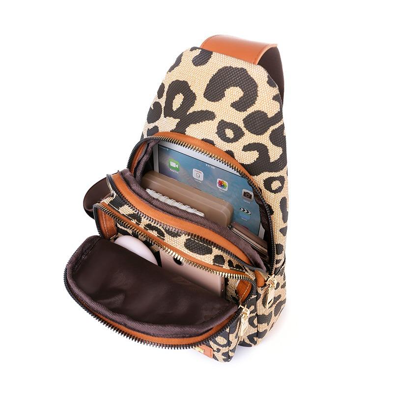 Fashion Leopard Print Soft Leather Women's Chest Bag
