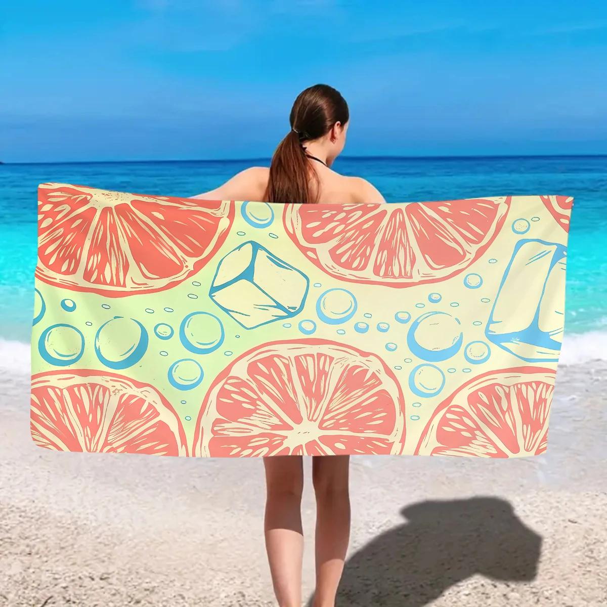 

Tropical Lemon Graphic Beach Towel, Soft Microfiber Durable Sand Free, Home Decor Gift, Striped Lemon Print Oversized Bath Towel W30*H60(CM)