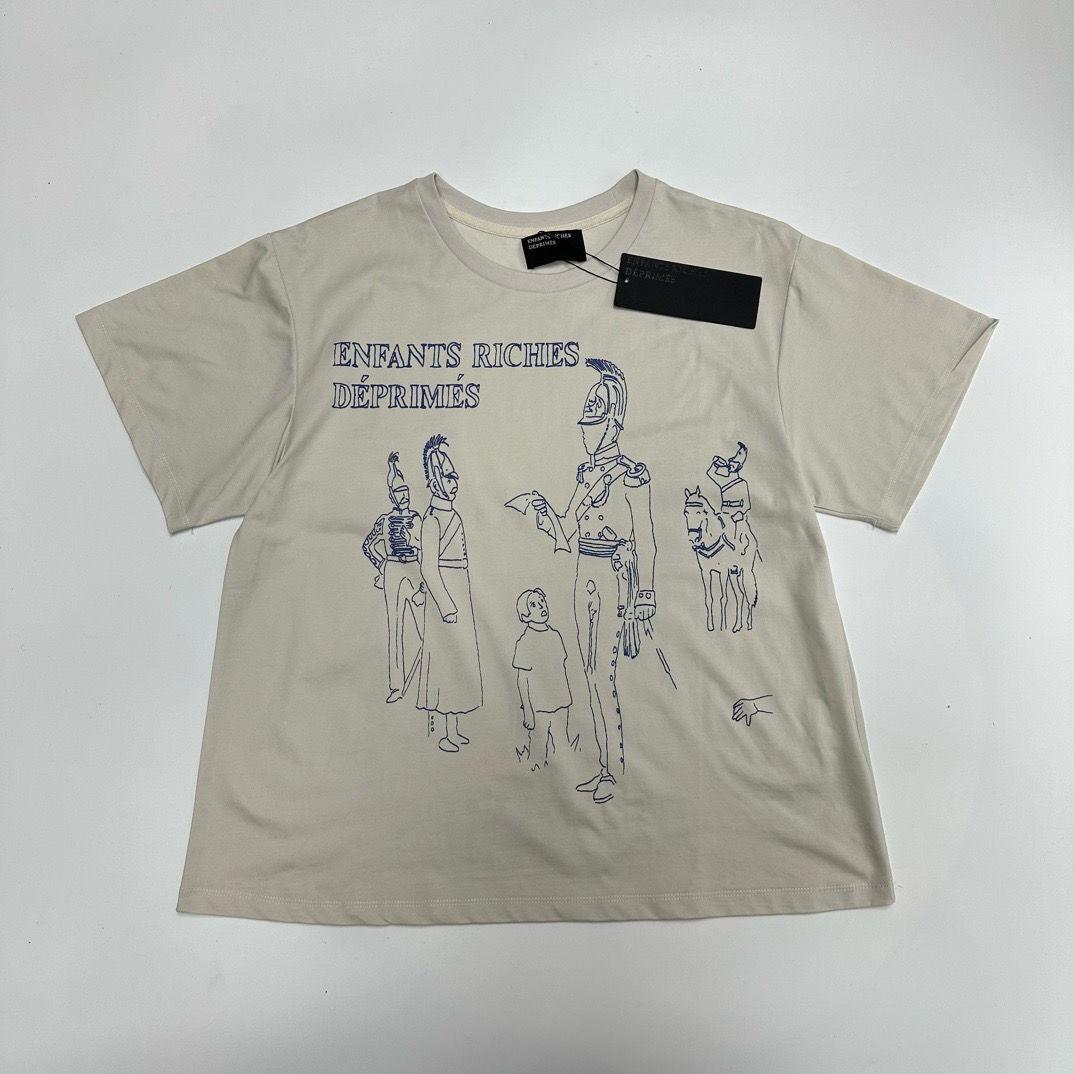 BenberFashion ERD Melancholie Trendy Merk Tweede Generatie Portret High Street Print Los Heren T-shirt Retro Ronde Hals Korte Mouw M