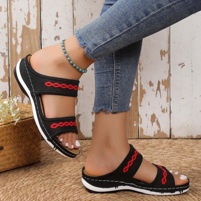 Women's Plus Size Summer Flyknit Slippers Low Wedge Lightweight Breathable Outdoor Shoes