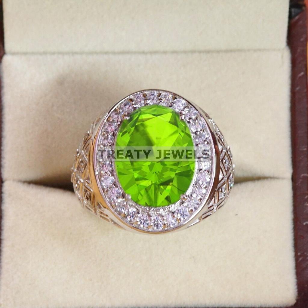 Peridot Oval Cut Gemstone With 925 Sterling Silver Ring For Men's #B440 JL375683847097