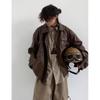 Men's Spring and Autumn Personalized Retro Biker PU Leather Jacket Solid Color Lapel Top