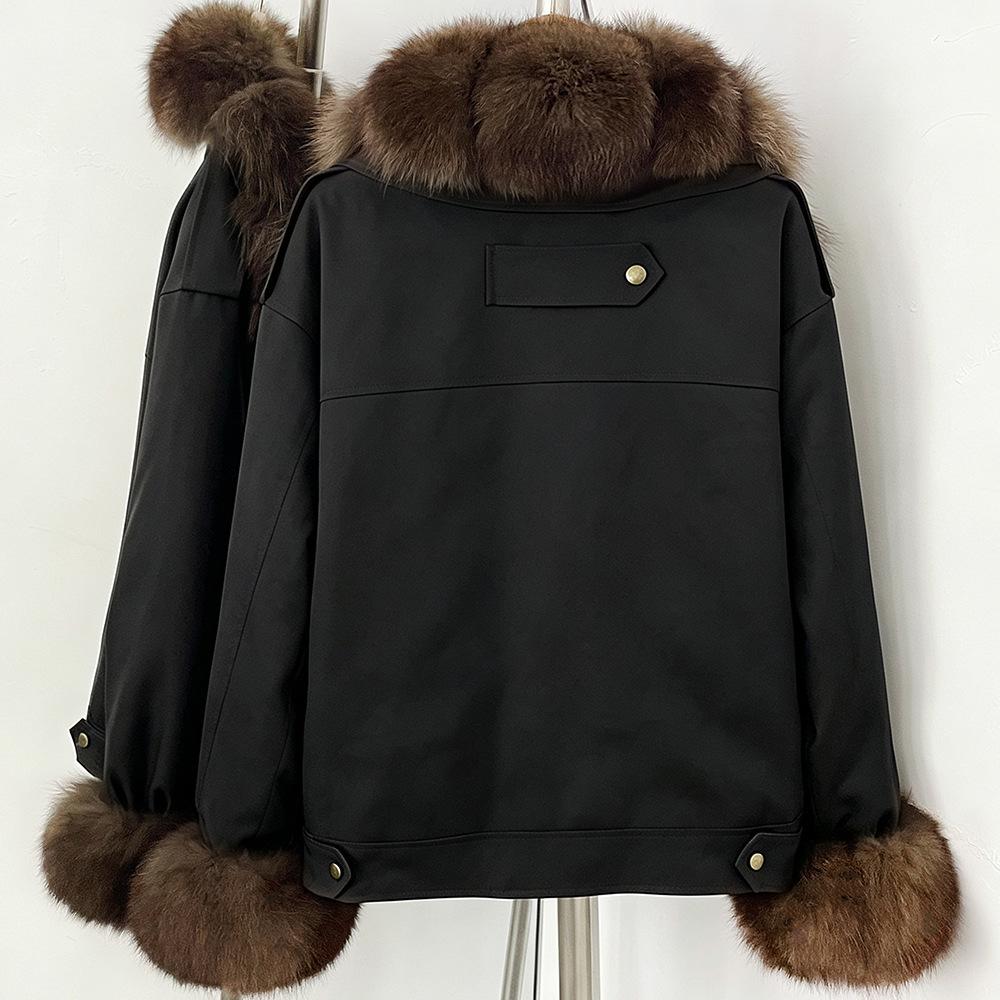 Daily versatile commuter wind duck down jacket women's winter cold and warm natural real fox fur collar thick coat