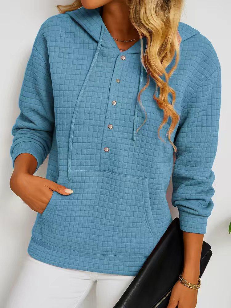 Lässiges Kapuzen-Langarmshirt mit Tasche Mehrfarbig Damen Oberteile French Terry Sweatshirt Bequem Lockerer Schnitt Trendig Tägliche Kleidung für Damen