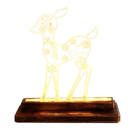 Metal Lighted Christmas Deer Decoration Light Up Reindeer Figurine with Wooden Base for Indoor Outdoor Home Yard Tabletop Decor