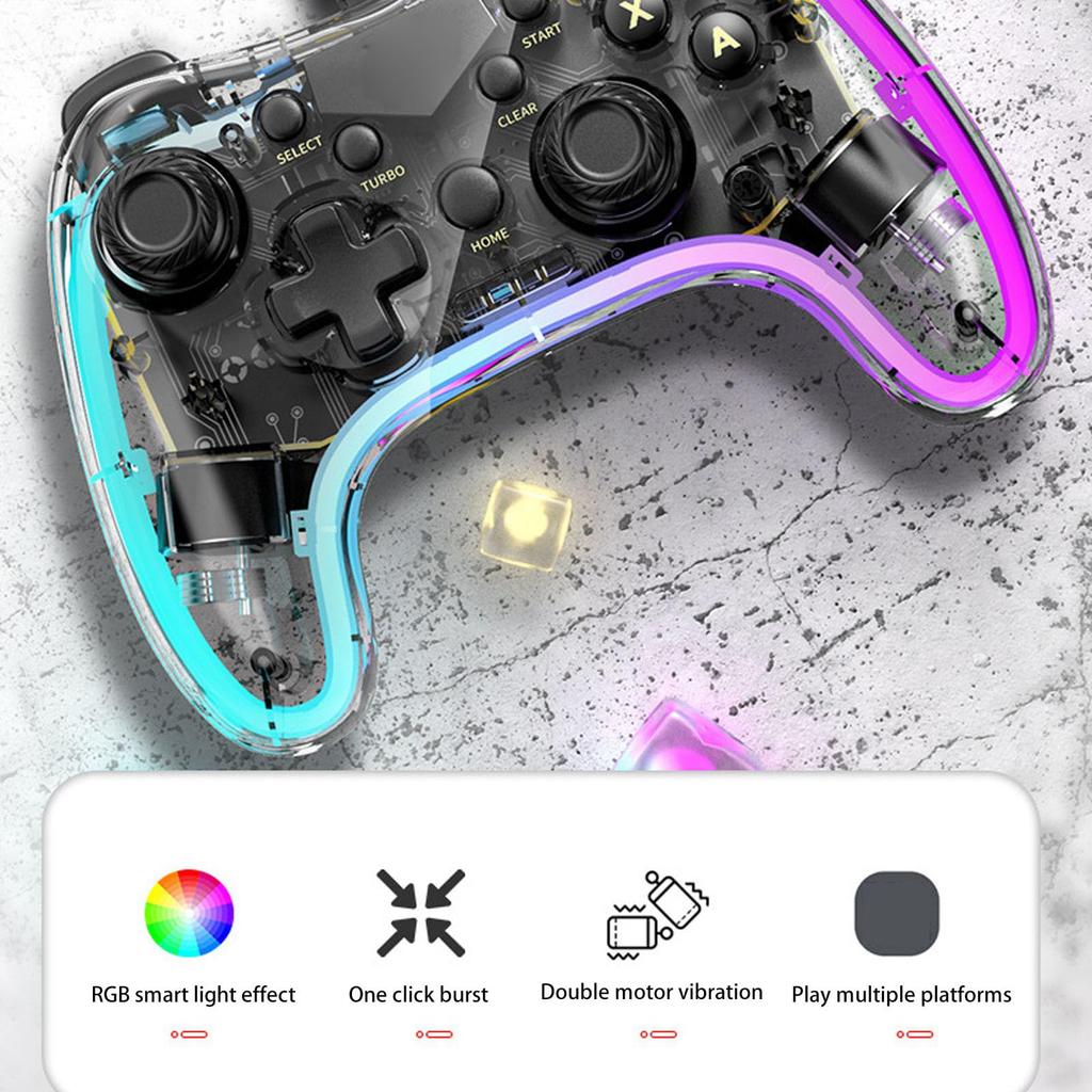 Przezroczysty Gamepad RGB, Przewodowy Gamepad do PC, PS3, iOS, OS X, Systemów 10/11, Żyroskop 6-osiowy, Tryb Turbo i Funkcja Wake-Up
