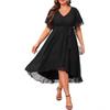 Rochie Mini Sexy de Damă, Decolteu în V, Șifon, Legare Încrucișată, Volane la Tiv, 3 Culori Disponibile