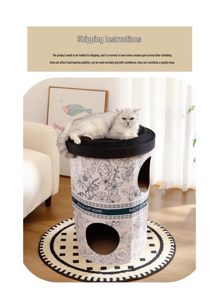 Cat Villa: Extra Large Double-Layer Scratch-Resistant Cardboard Bed & Scratching Board In Coffee Cup Style