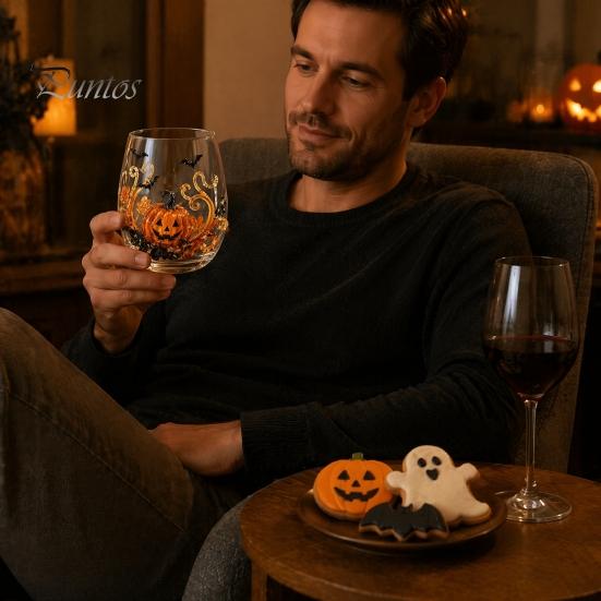 Cute Ghost Pumpkin Spider Web Glasses Halloween 3D Embossed Glass, Painted Tumbler, Durable Cold Drink Tumblers Lead-free Wine Beverage Cup for Party