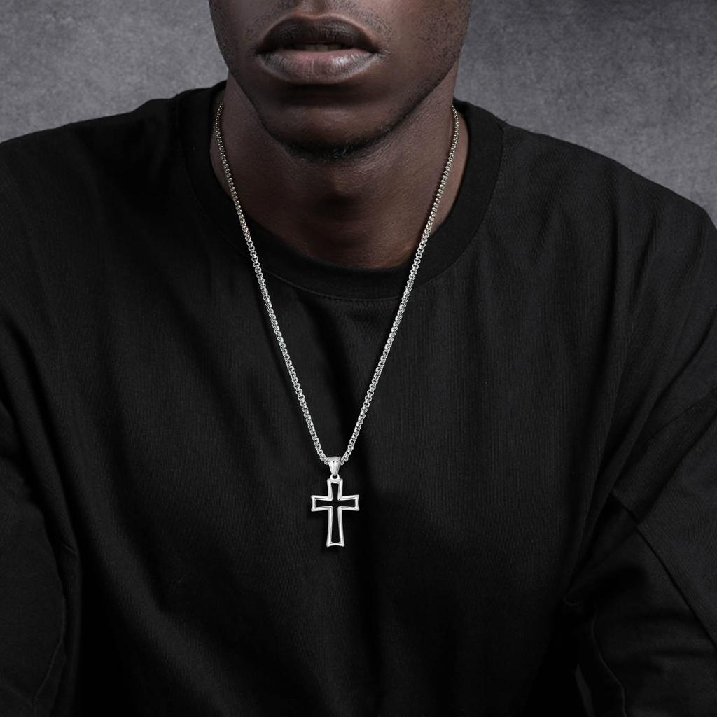 Stainless Steel Cross Necklace for Men,Waterproof Black Glue Pendant Necklace,Trendy Stylish Jewelry Gifts