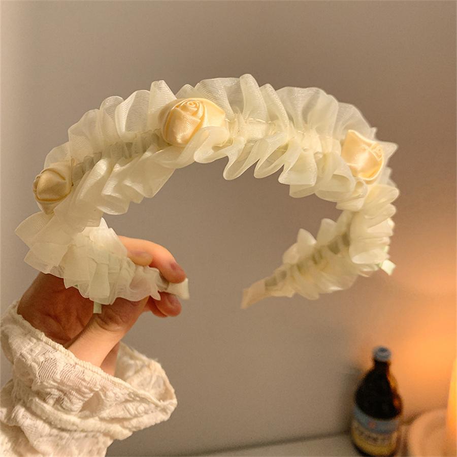 Neuer modischer Netz-Rosen-Stirnband für Damen Kinder Sommer Hoher Schädel Oberteil Falt-Stirnband Breite Kante Haarschmuck Stirnband