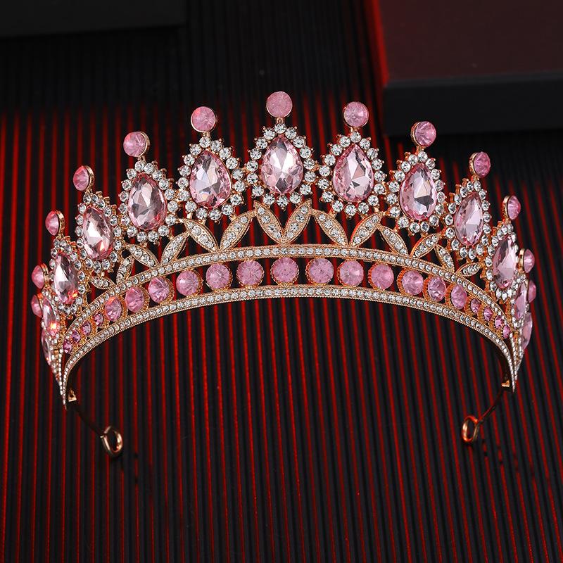 The Bride's Colorful Rhinestone  Baroque European and American Diamond Princess  Round Tiara Hair Accessory Wedding Dress and Crown