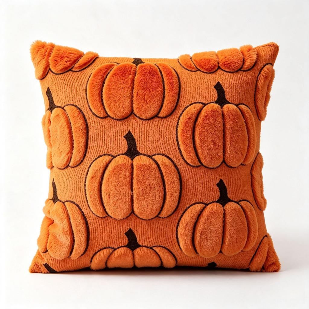Ghost Pumpkin Plush Faux Fur Pillow Covers Soft Halloween Decor for Sofa Couch Bed Living Room White Orange Pillowcases 45x45CM