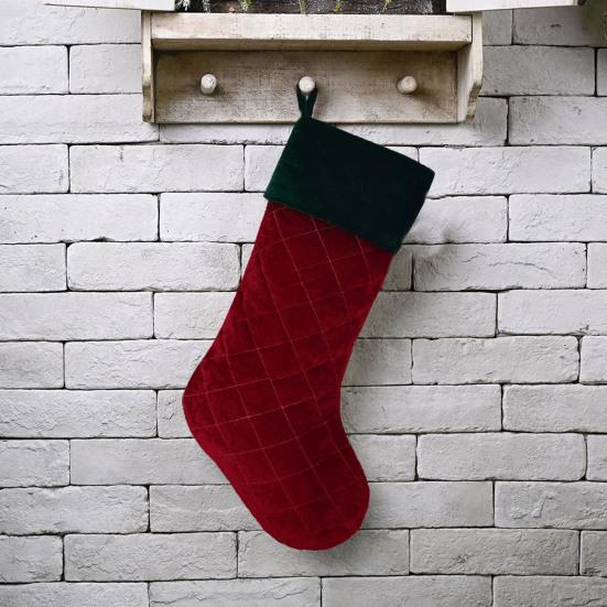 1 Stück Karomuster Rot Grün Weihnachtsstrumpf Flanell Feine Textur Strumpf Geschenktüte Heimdeko