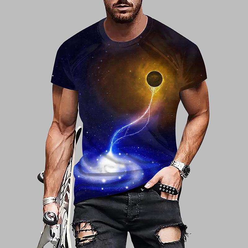 New Summer Men's Fashion T-shirt Personality Planet Printed Men's T-shirt Top