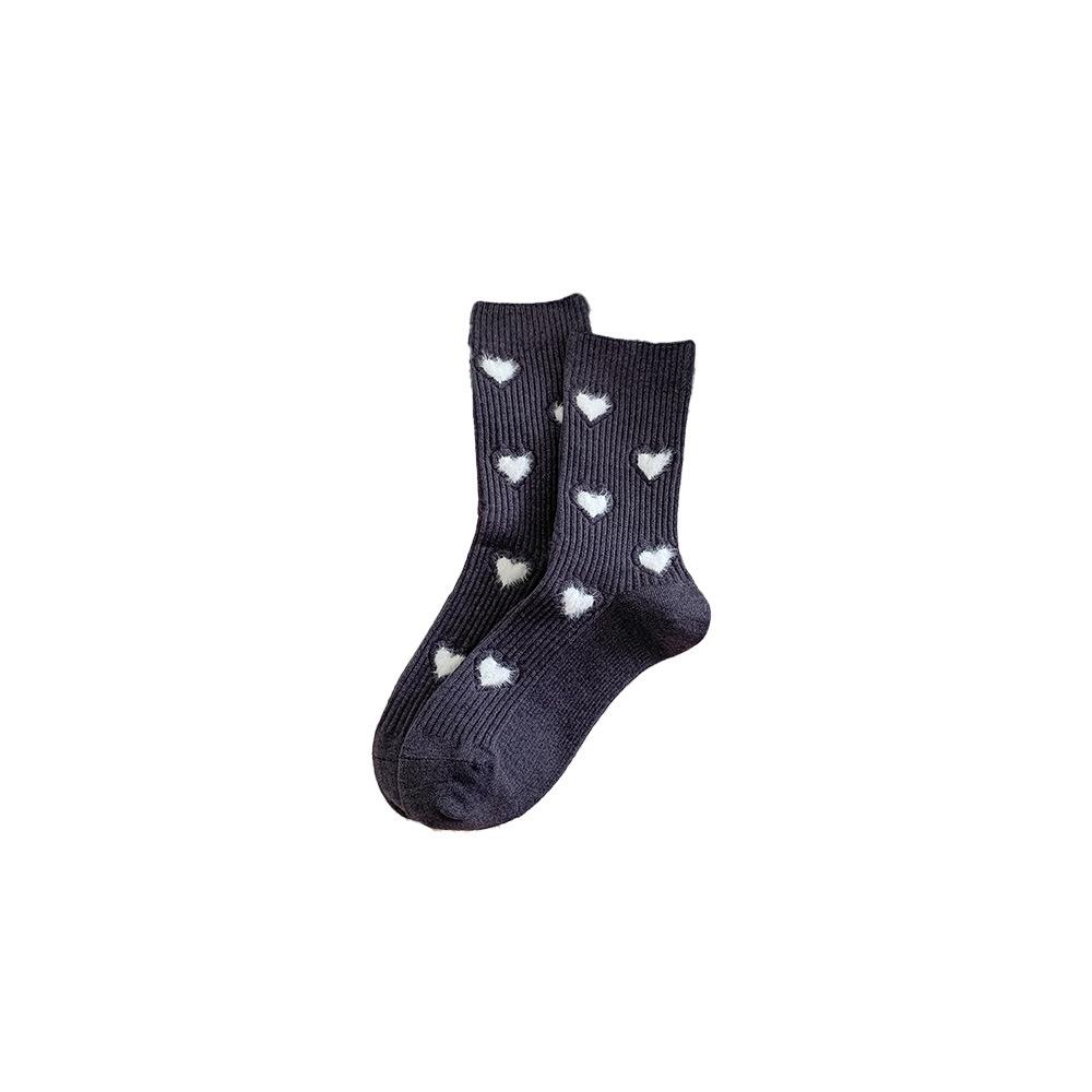 Warme Kaschmirsocken für Damen, Wadenlange Socken für Herbst und Winter, Verdickte Frotteesocken, Nahtlose, lässige und vielseitige Socken, Socken mit Herzmuster