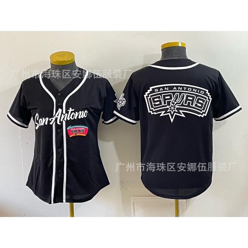 2026 Spurs 5 11 Print Baseball Cardigan Women Short Sleeve Embroidery Team Sports Top