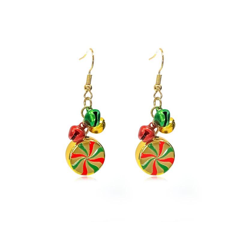 Christmas Candy Earrings Set With Bell Charms Matching Bracelet Women ABS Handmade Festive Jewelry