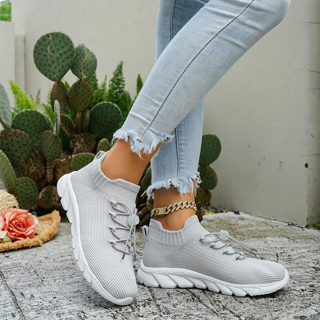 Women's Comfortable Casual Knit Lace-Up Flats with Soft