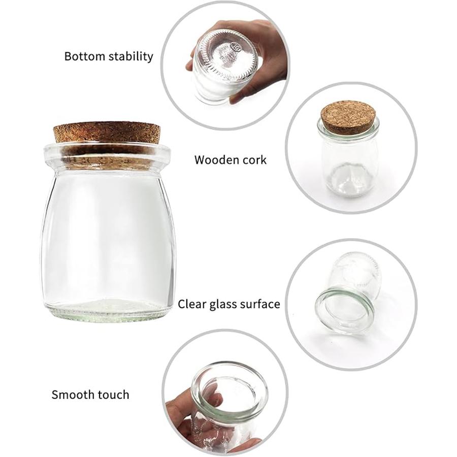 Decorative Glass Bottle with Cork Stopper 100ml Clear Glass Bottle with Cork Stoppers Pudding Jars 3.4oz Mini Yogurt Mason Jar