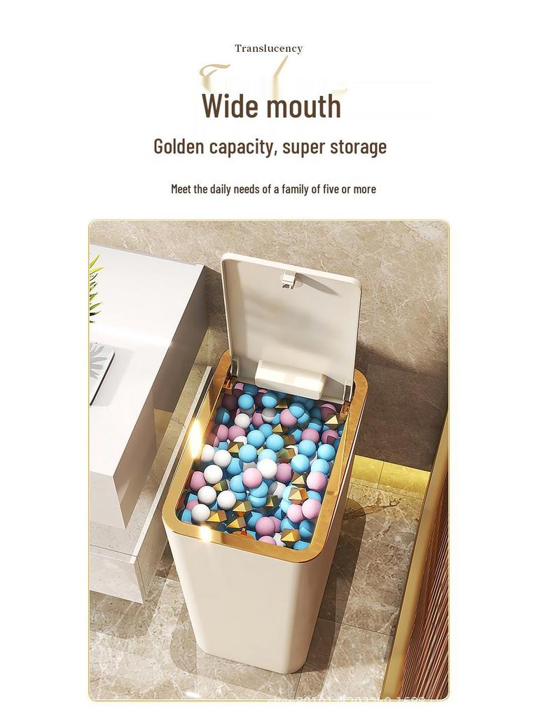 Large Capacity Narrow Push-Top Trash Can with Lid for Bathroom and Toilet