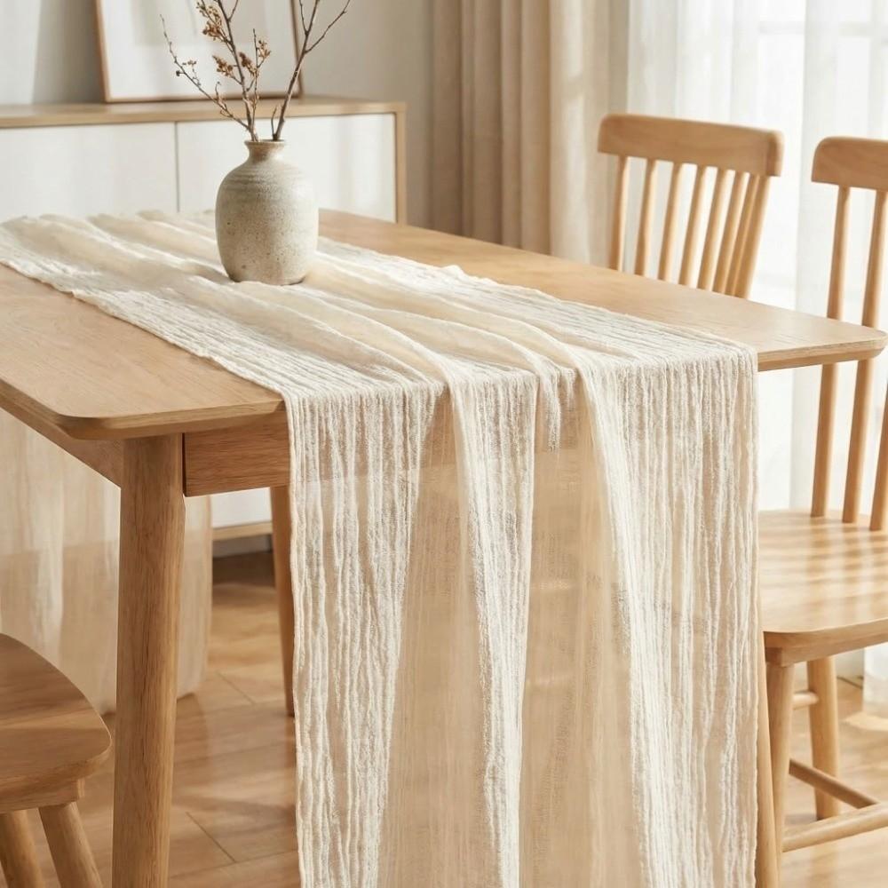 Vintage Table Runners Pleated Fabric Wedding Decoration Cheesecloth Table Setting Dinning Decor