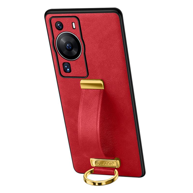 SULADA Fashion Series for Huawei P60 Pro Crazy Horse Texture Back Cover Retractable Strap Kickstand Leather Coated PC+TPU Phone Case